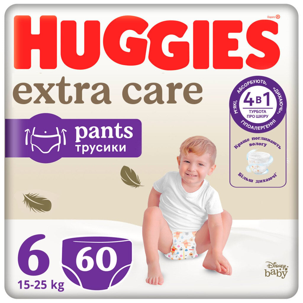 Подгузники Huggies Extra Care р. 6 15-25кг Pants Box 60 шт. (5029053582429)