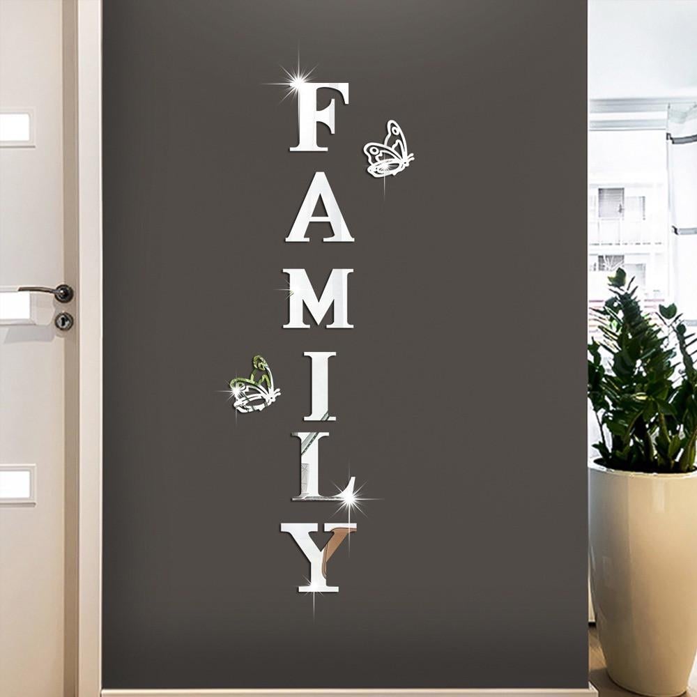 Наклейки дзеркальні акрилові букви FAMILY з метеликами 90 см (34965667)
