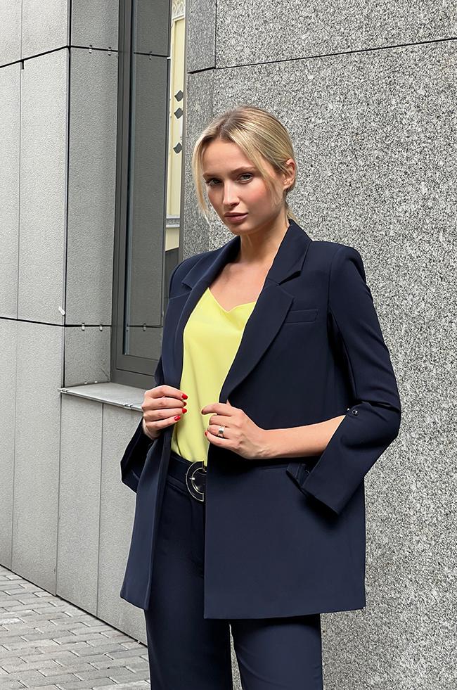 Костюм Lipar 0417 двойка с разрезами на рукавах и запанками р. 46 Синий (16896848) - фото 5