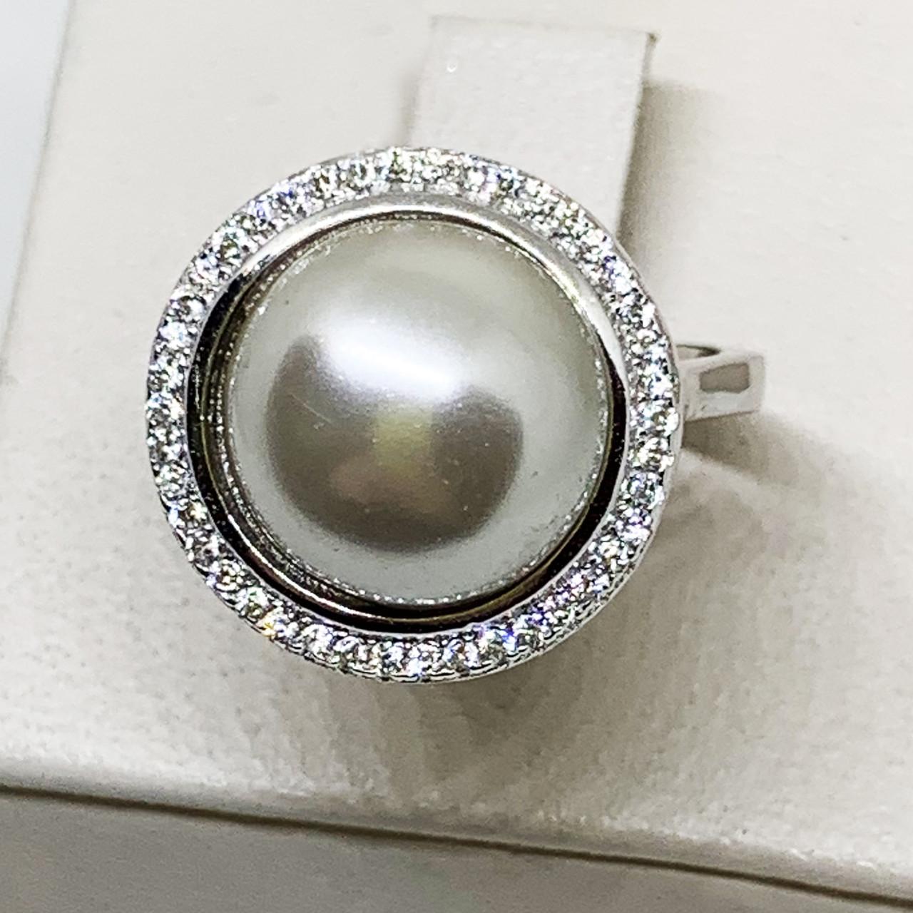 Кольцо серебряное с жемчугом и кубическим цирконием р. 17,5 5,54 г (1688002042)