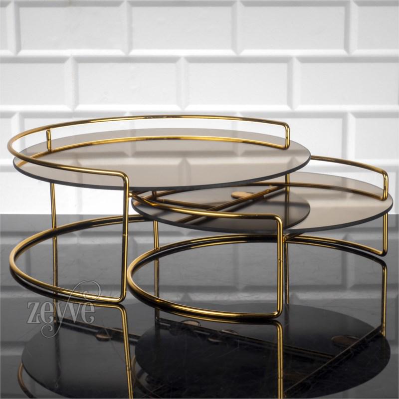 Набор сервировочных подносов Zeyve металлические с тонированным зеркальным основанием 26/30 см Золотистый (060A)