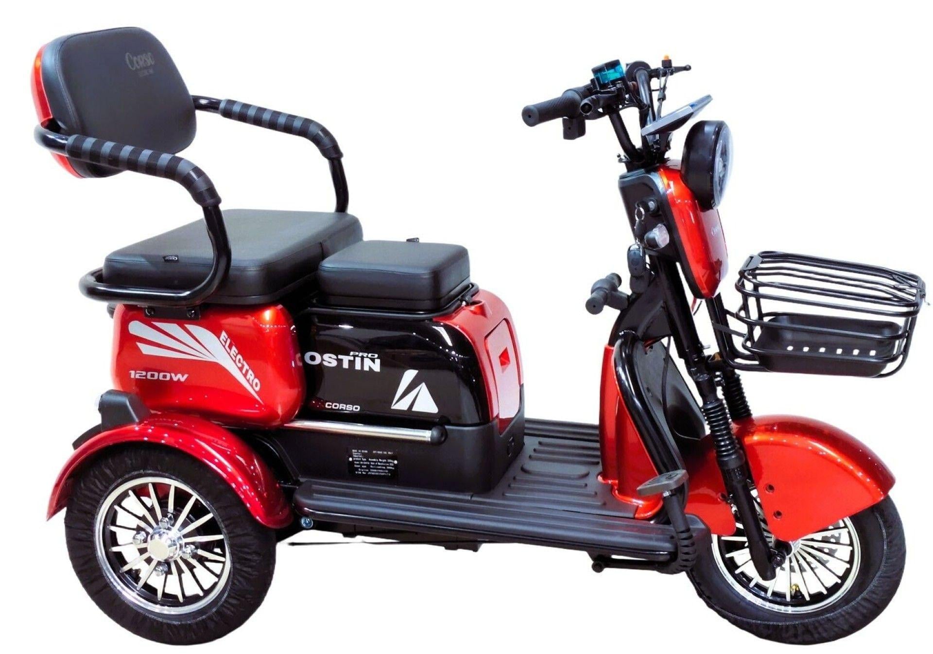 Трицикл электрический Corso Ostin PRO 1200W 72V 28Ah гидравлический тормоз Красный