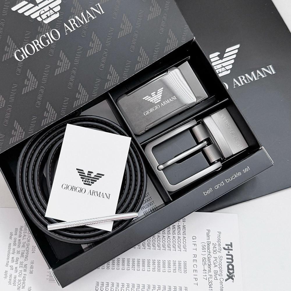 Ремень мужской кожаный с двумя пряжками подарочная упаковка (GA 314 PTR)