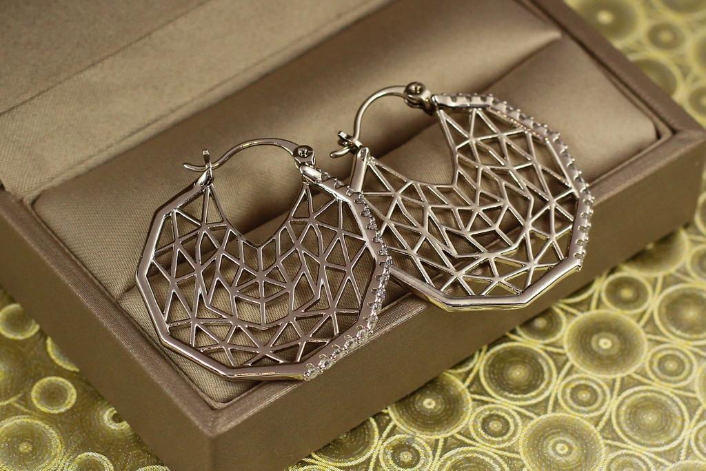 Сережки кільця Хuping Jewelry Сіточка 3 см Сріблястий (2062836528)