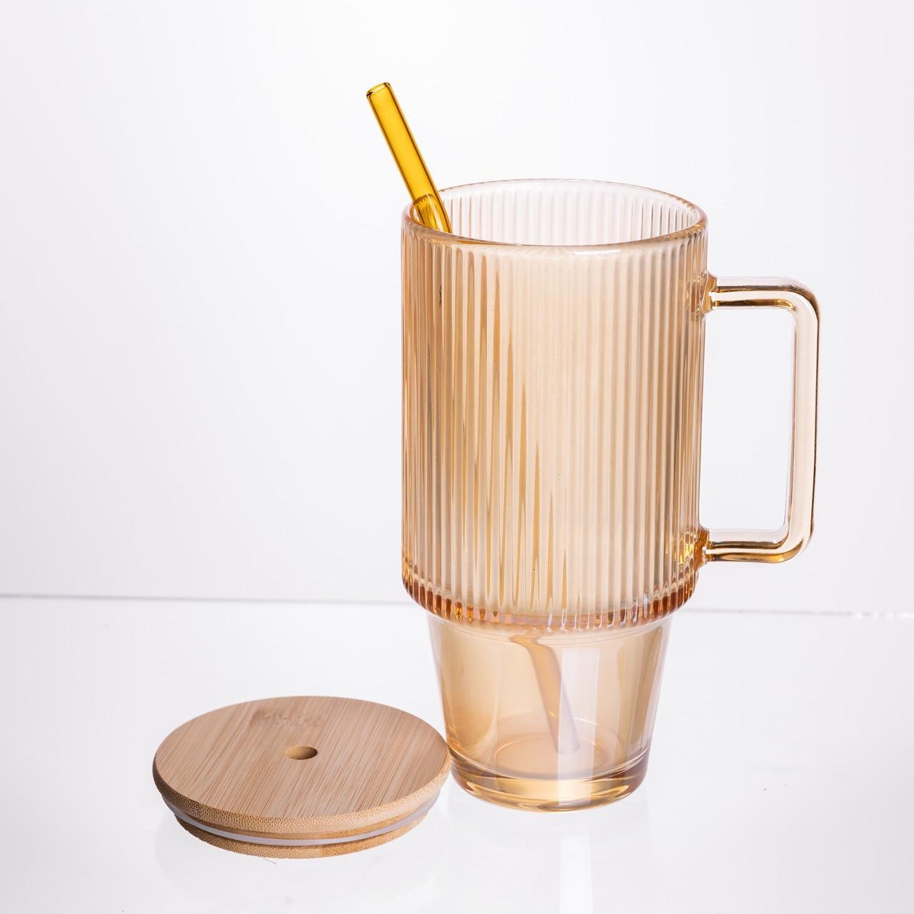 Скляна чашка з кришкою і трубочкою 750 мл Коричневий (HP-19-50R) - фото 3 Скляна чашка з кришкою і трубочкою 750 мл Коричневий (HP-19-50R) - фото 3