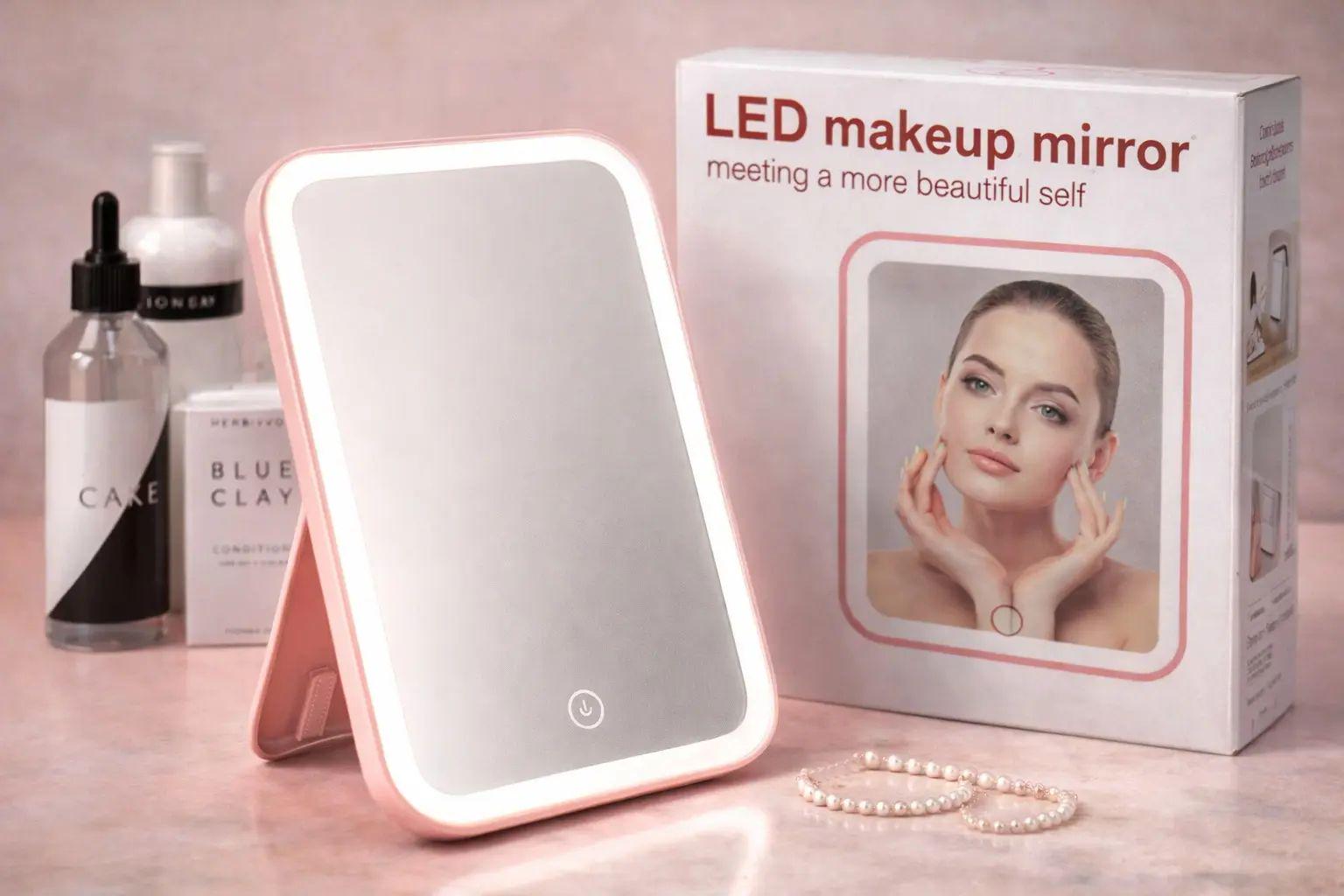 Косметическое зеркало сенсорное с подсветкой на аккумуляторе LED 3 режима освещения от USB 17,5х13 см (opt-105883)