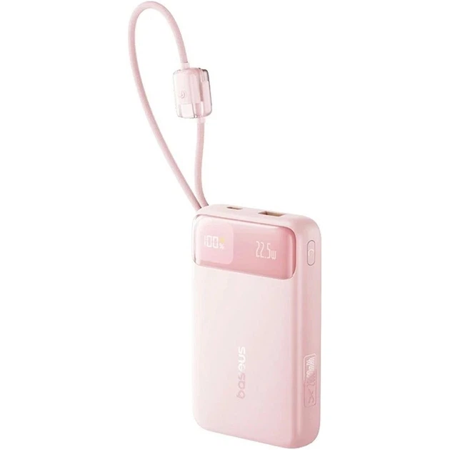 Батарея портативная BASEUS EnerFill FC11 Digital Display with Dual Built-in Cables E0027S07 20000mAh 22,5W Pink