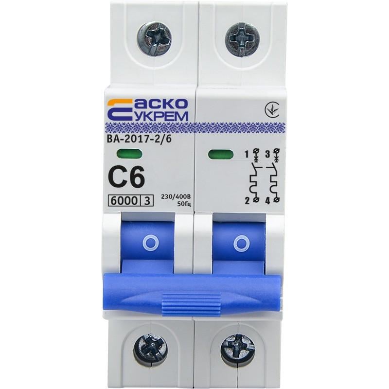 Автоматический выключатель Аско-Укрем ВА-2017/С 2 полюса 6А тип C A0010170010 (51632)