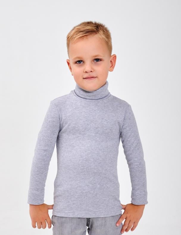 Гольф с отворотом для мальчика Smil Кашкорс с начесом 140 см Серый меланж (114027)