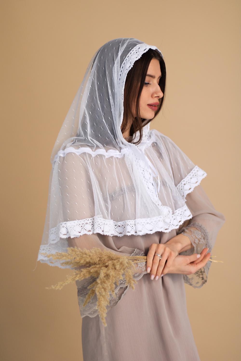 Палантин для храма на голову 80x120 см Белый (п018) - фото 3 Палантин для храма на голову 80x120 см Белый (п018) - фото 3