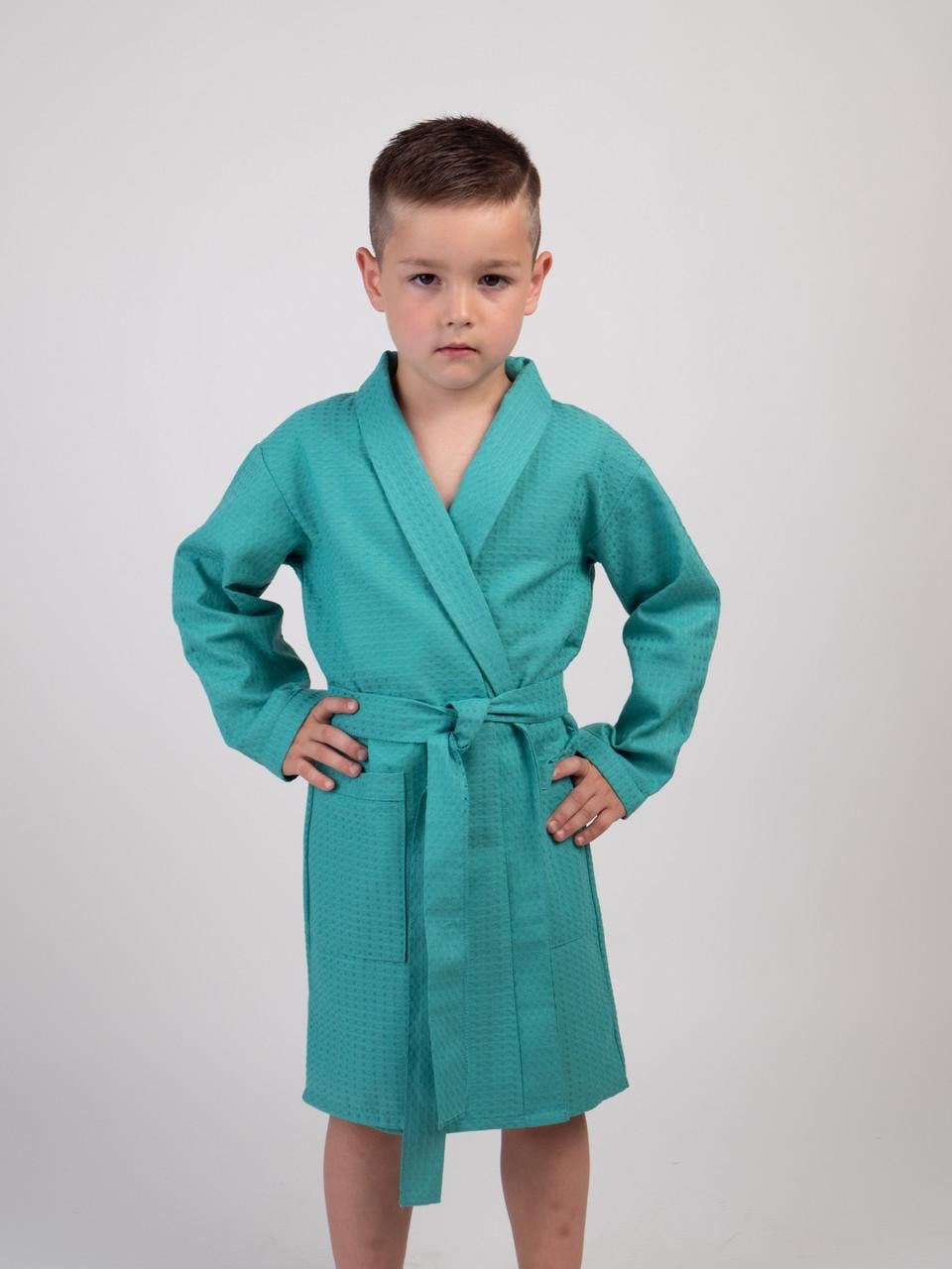 Детский вафельный халат Luxyart Kids Robe для мальчиков р. 34-36 100% хлопок Зеленый (LM-201)