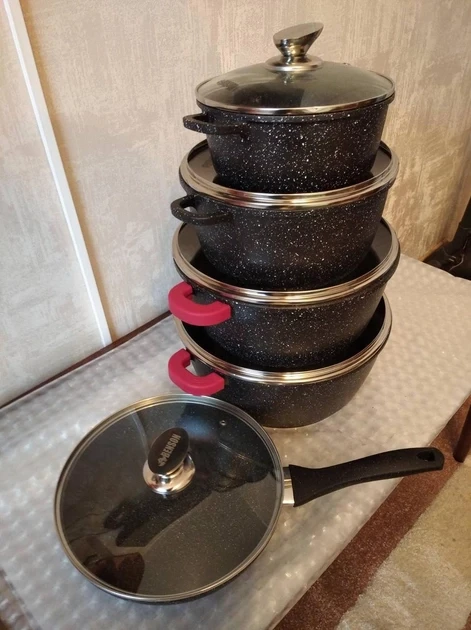 Набор посуды Benson 10 пр. с мраморным антипригарным покрытием (BN-328) - фото 2 Набор посуды Benson 10 пр. с мраморным антипригарным покрытием (BN-328) - фото 2