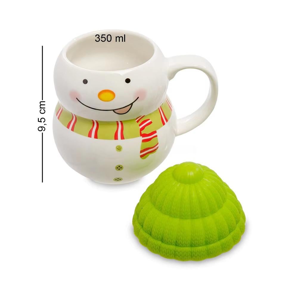 Чашка новогодняя с крышкой Снеговик керамика 350 мл Зеленый (30308503) - фото 6 Чашка новогодняя с крышкой Снеговик керамика 350 мл Зеленый (30308503) - фото 6