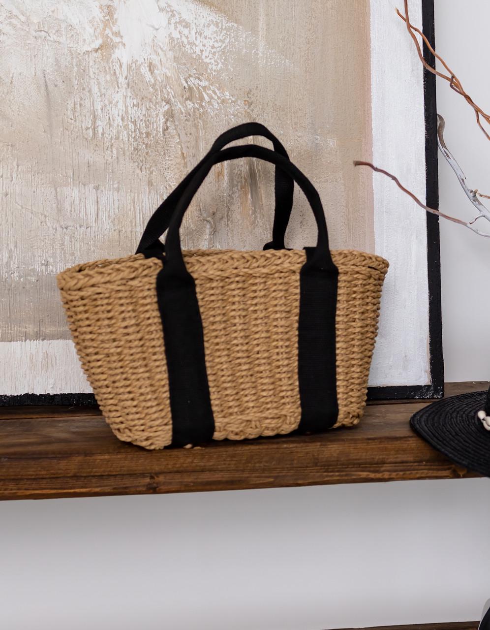 Сумка-корзинка плетеная RAMIRA MINI с длинными ручками и черной подкладкой