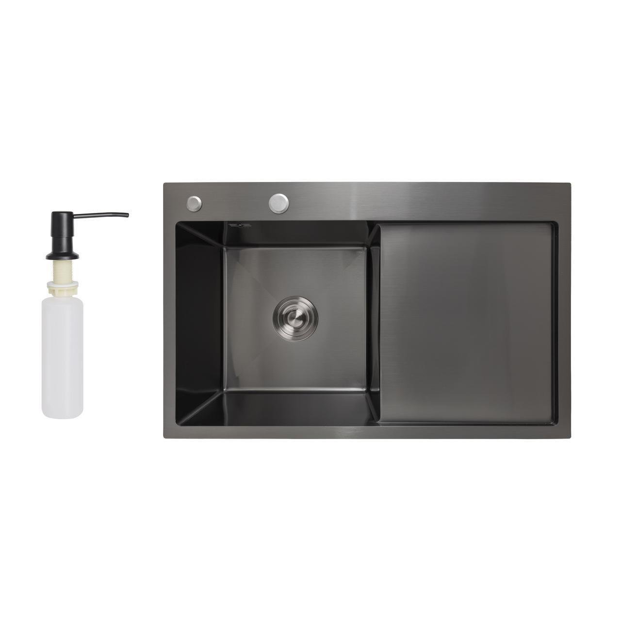 Мийка для кухні інтегрована Lidz Handmade H7849BR LIDZH7849BRPVD3008 крило праворуч 3,0/1,0 мм Brushed Black PVD