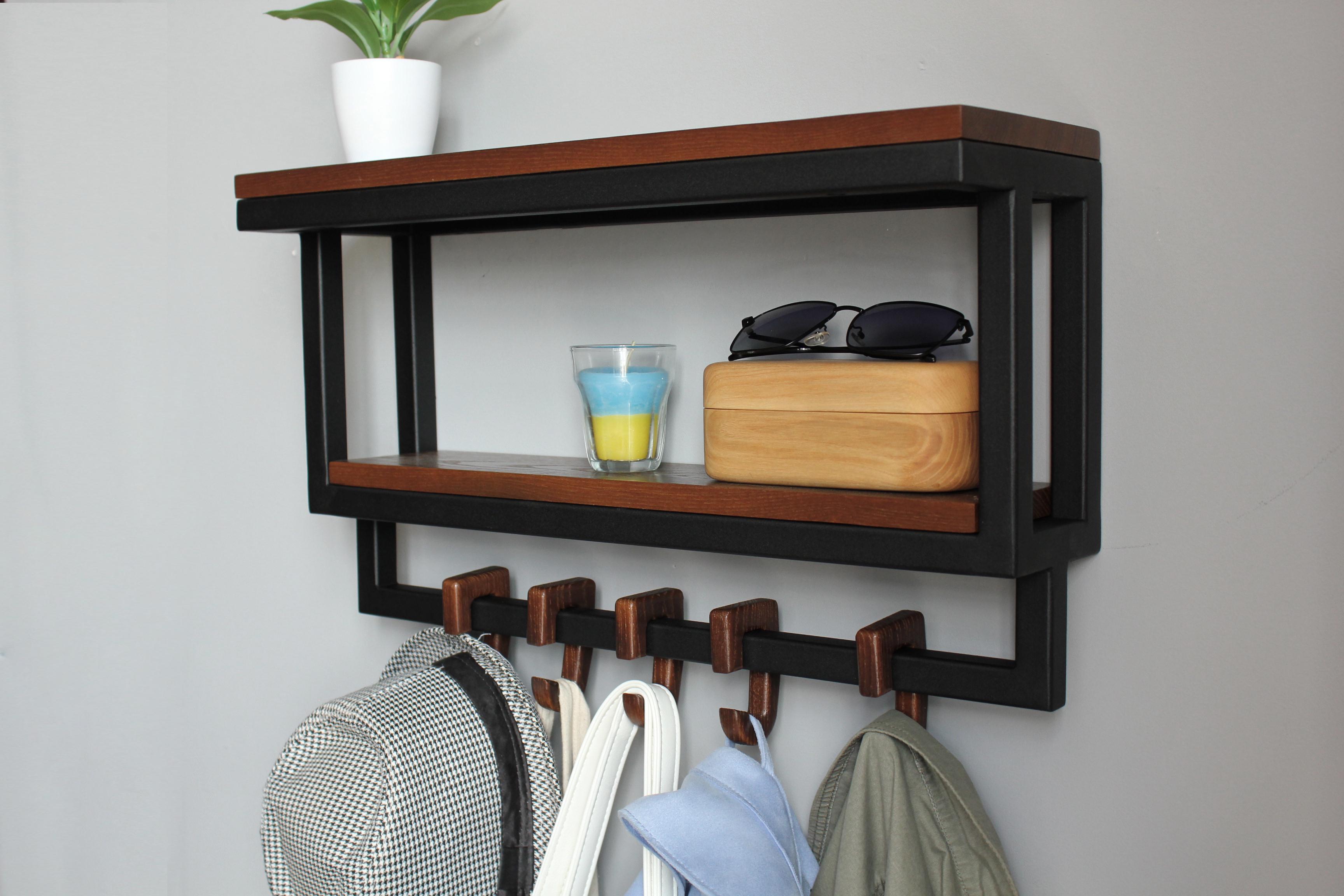 Полка-вешалка из дерева и металла в прихожую с 5 деревянными крючками 50х28,5х15 см (ML-57.2) - фото 9 Полка-вешалка из дерева и металла в прихожую с 5 деревянными крючками 50х28,5х15 см (ML-57.2) - фото 9