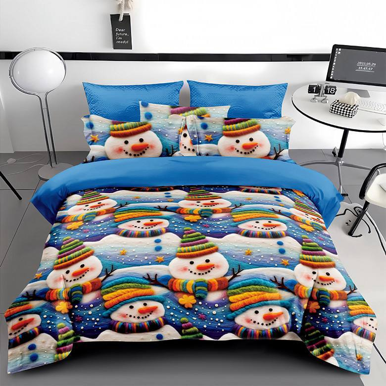 Постельное белье сатин 5D двуспальное 70х70 см Синий с белым Постельное белье сатин 5D двуспальное 70х70 см Синий с белым