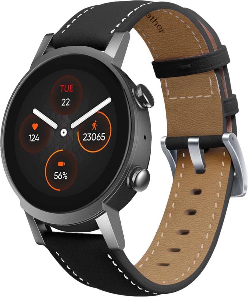 Ремешок кожаный Folsa для Mobvoi TicWatch E3 Black (31536-2B)