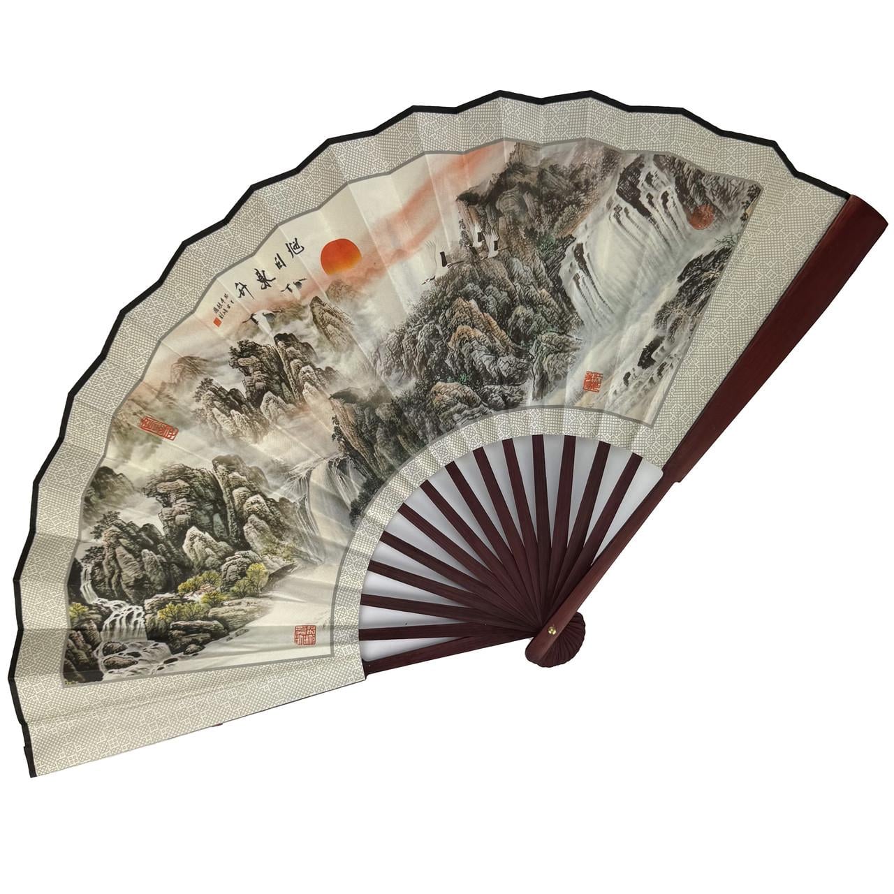 Веер двухсторонний Горный пейзаж 33х58 см Серый (C5925)