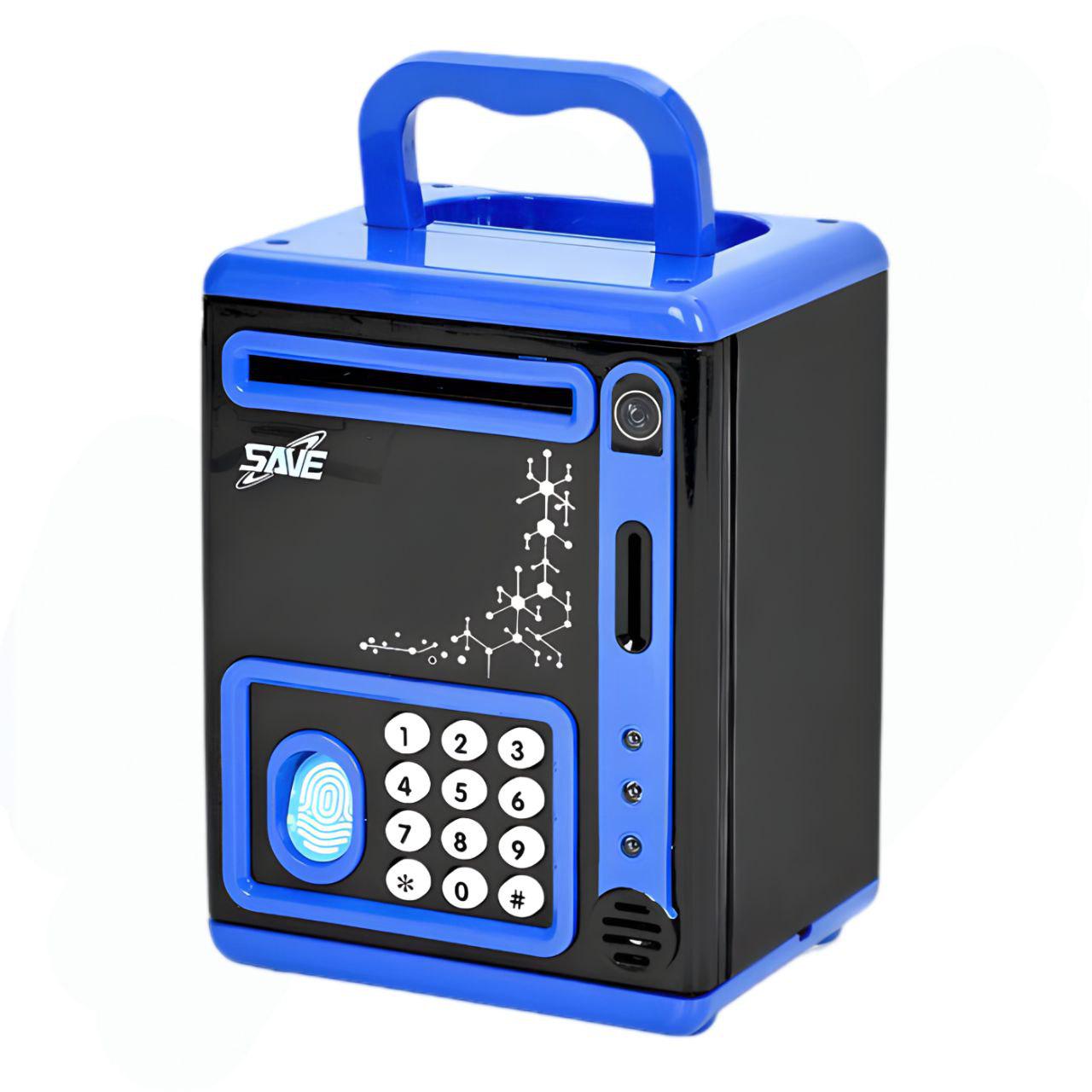 Сейф-копилка MK 5408 с отпечатком пальца/кодовым замком и автоматическим приемом купюр/19 см Синий