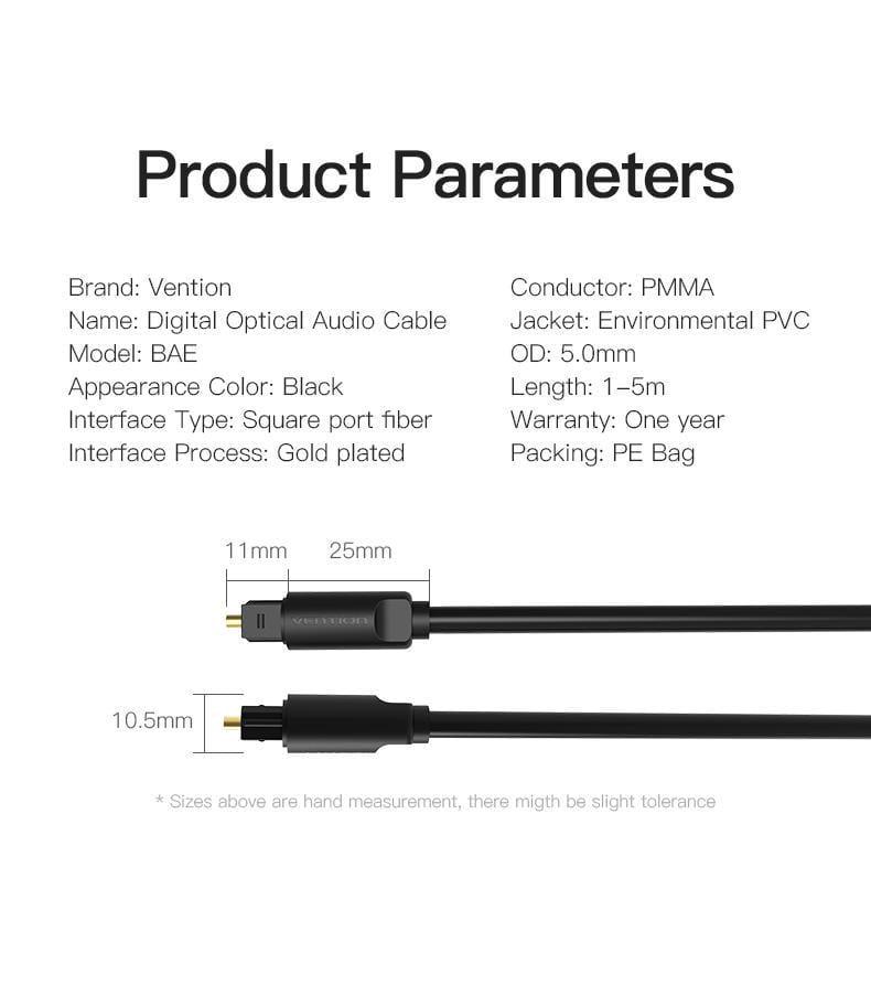 Кабель оптичний Vention Toslink SPDIF Аудіо 2 м Чорний (BAEBH) - фото 9