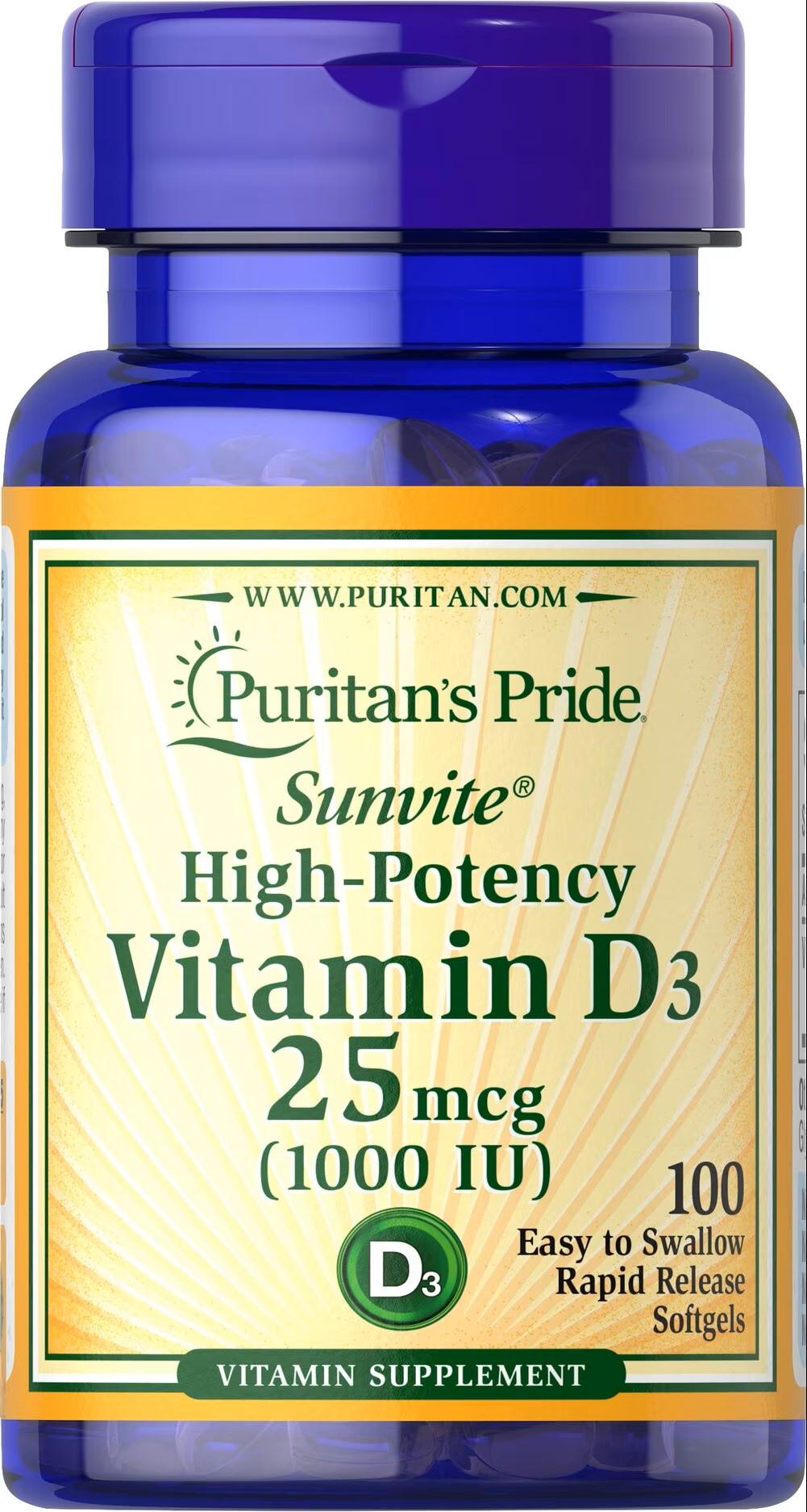 Вітамін D3 Puritan's Pride Vitamin D3 1000 IU 100 порций