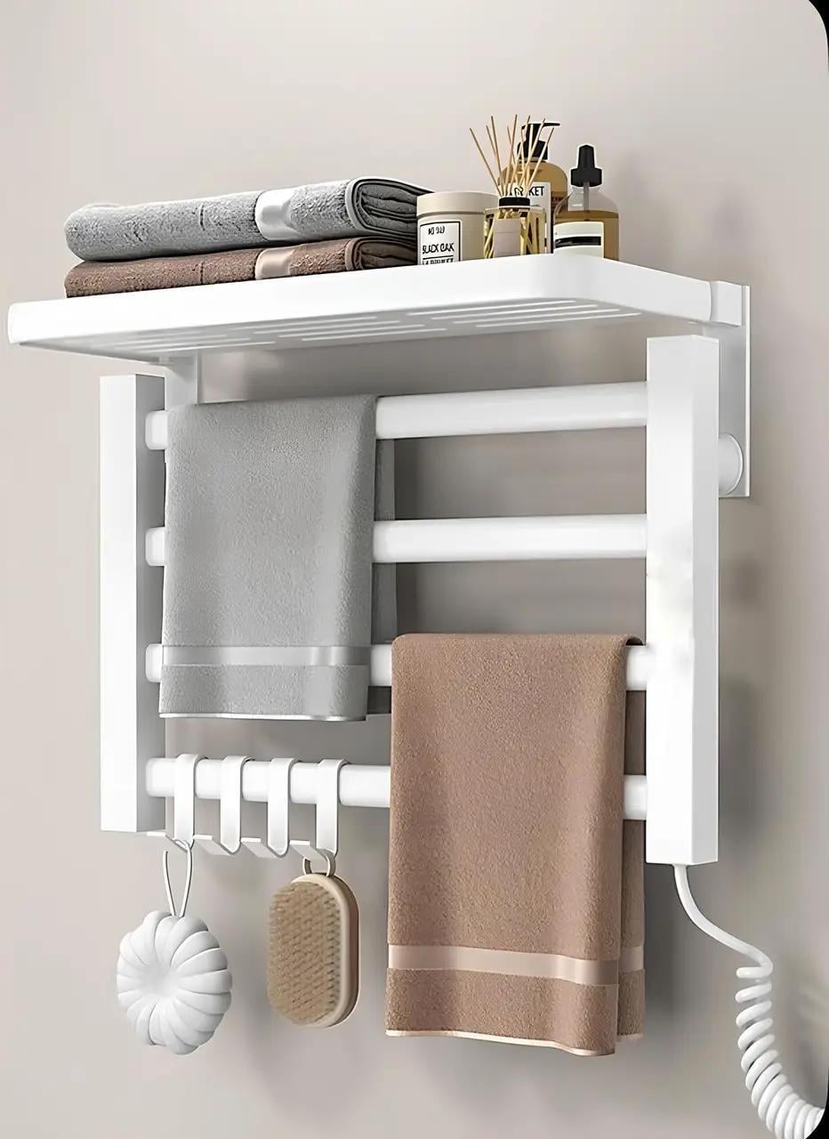 Полотенцесушитель электрический с полкой GN-7402-W 220В 80 Вт 55°C 550х350х90 мм Белый (2928799010)