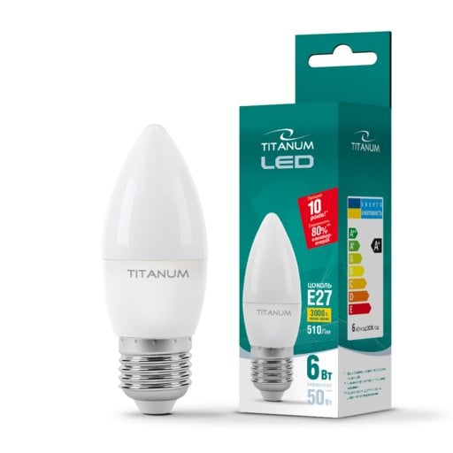Лампа светодиодная TITANUM C37 6W E27 3000K White (10008)