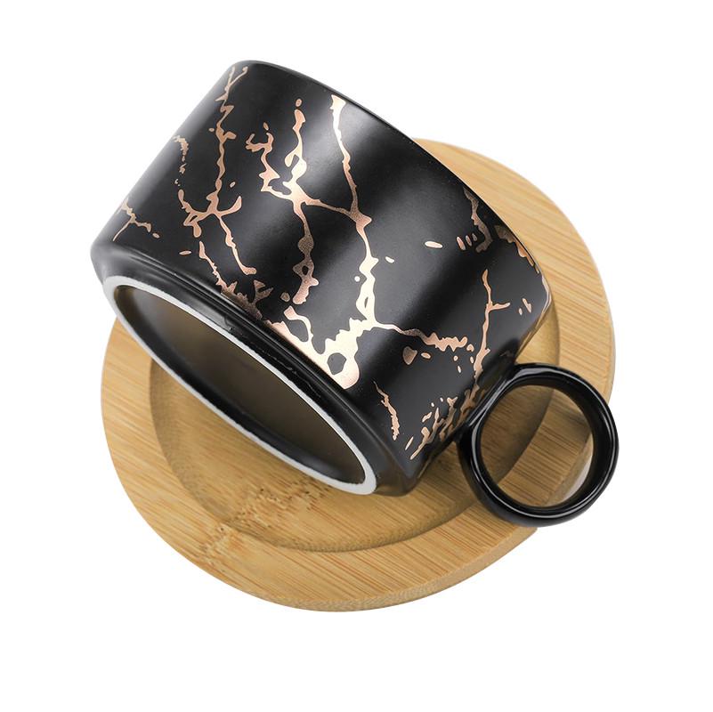 Набор чашек Lesko Мраморная роскошь с бамбуковым блюдцем/подставкой/ложкой 4 шт. Black (24366692) - фото 2 Набор чашек Lesko Мраморная роскошь с бамбуковым блюдцем/подставкой/ложкой 4 шт. Black (24366692) - фото 2