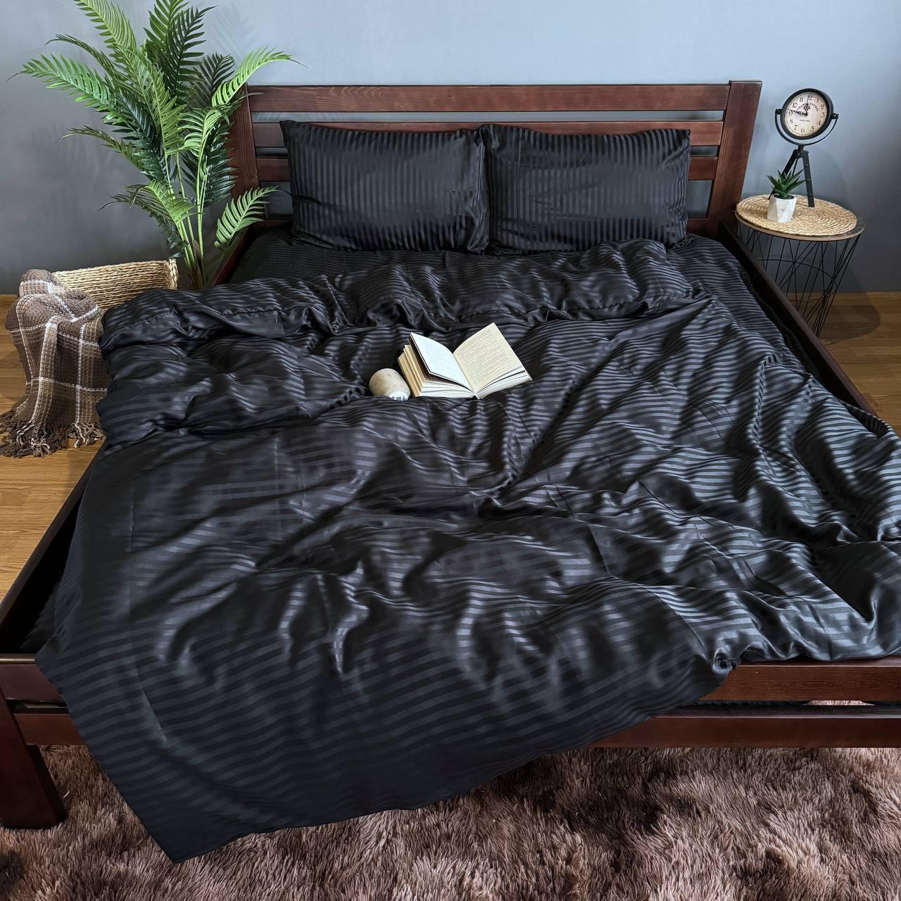 Комплект постільної білизни Смужка страйп-полісатин євро 200x220/70x70 см Чорний (21439711)