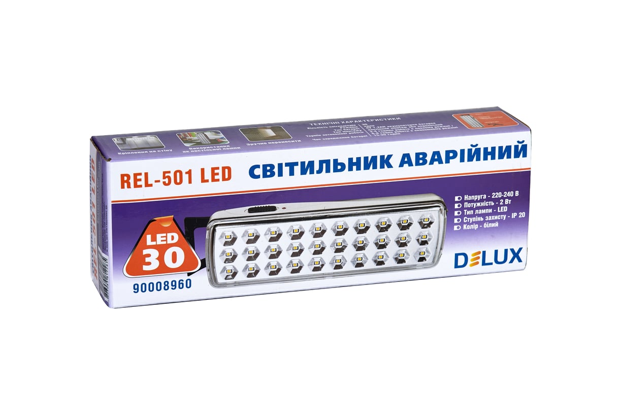 Светильник светодиодный аварийный Delux REL-501 LED 3.7 V 1,2 Ah 30 LED 2 Вт 202x68x40 аккумуляторный (90016960) - фото 2