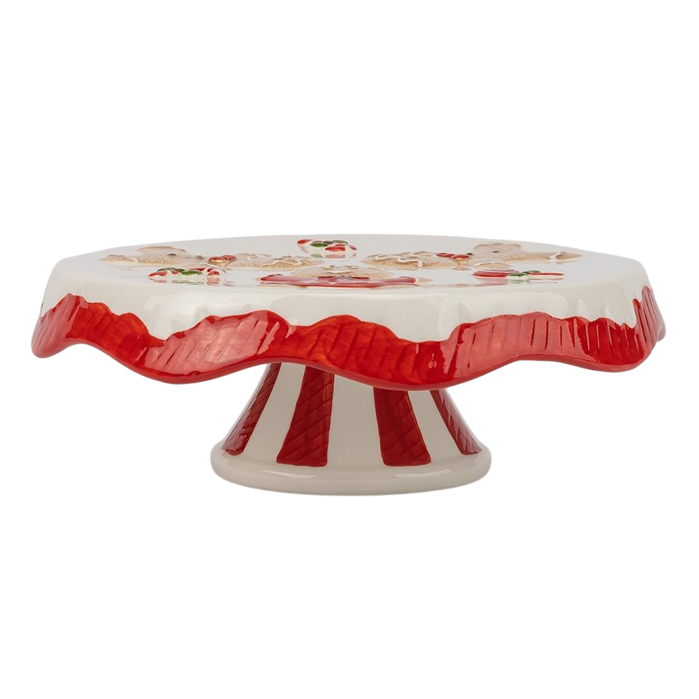 Новогодняя сервировочная подставка для торта Веселые пряники 24 см Красный (147-81-6037-012)