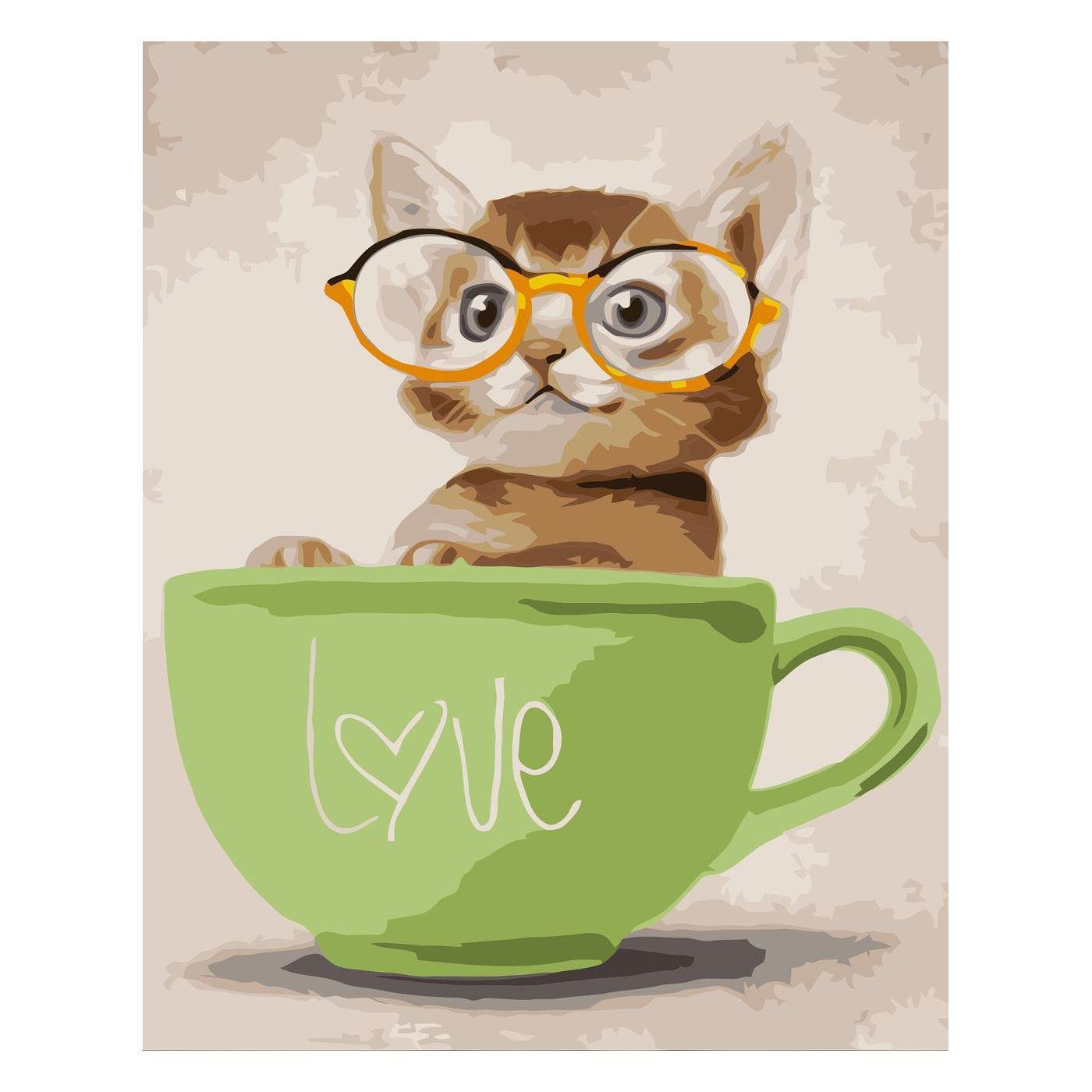 Картина по номерам Strateg Котенок в чашке 30х40 см (SV-0067)