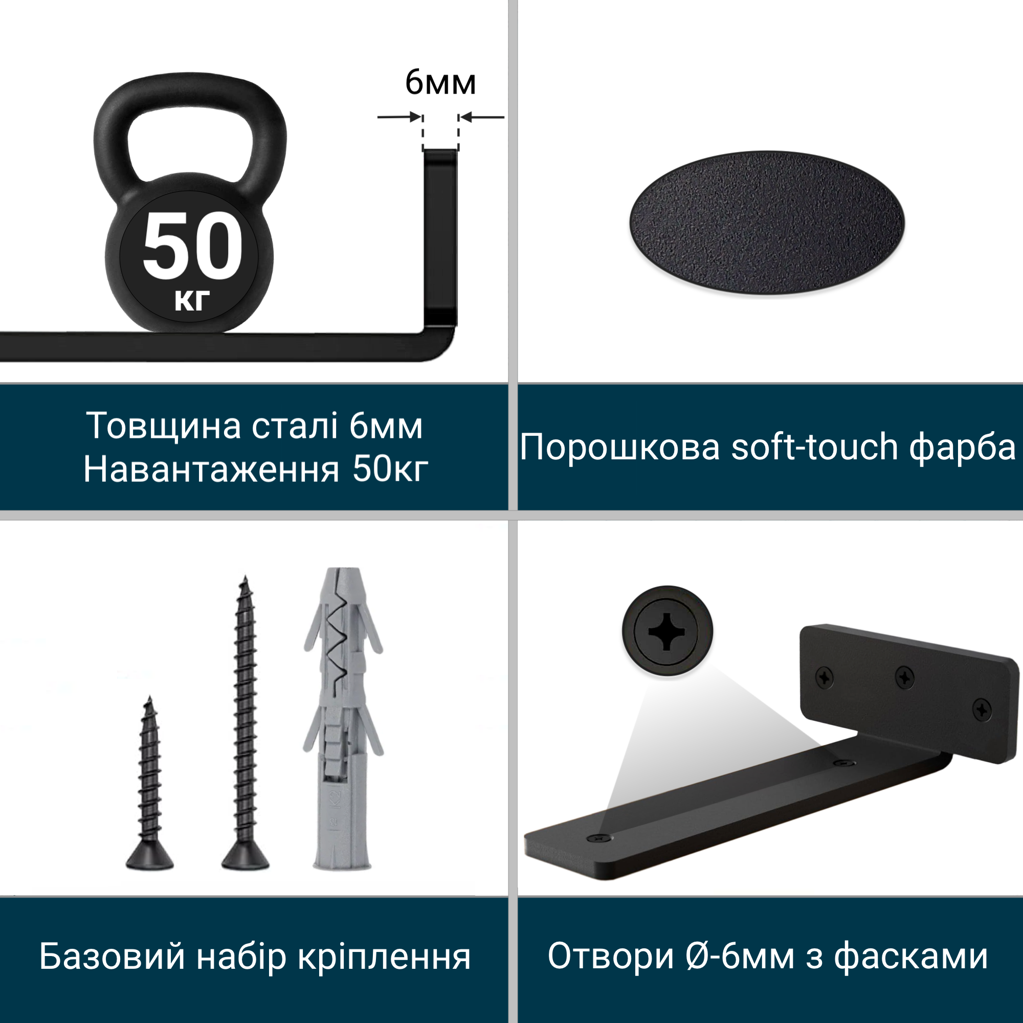 Тримач для полиці DVK STRONG-290 сталь 6 мм 1 шт. Чорний - фото 2 Тримач для полиці DVK STRONG-290 сталь 6 мм 1 шт. Чорний - фото 2