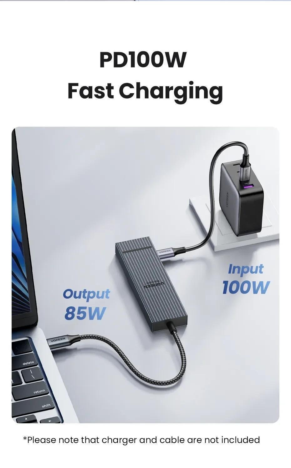 USB-хаб UGREEN 2хUSB-C 3.2 2хUSB-A 3.2 10 Гбіт/с HDMI 4K 60 Гц PD 100 Вт Сірий (45363) - фото 15