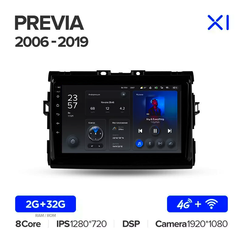 Автомагнитола штатная Teyes X1 для Toyota Previa XR50 2006-2019 Android X1 2+32G Wi-Fi/4G (1710902483) - фото 2