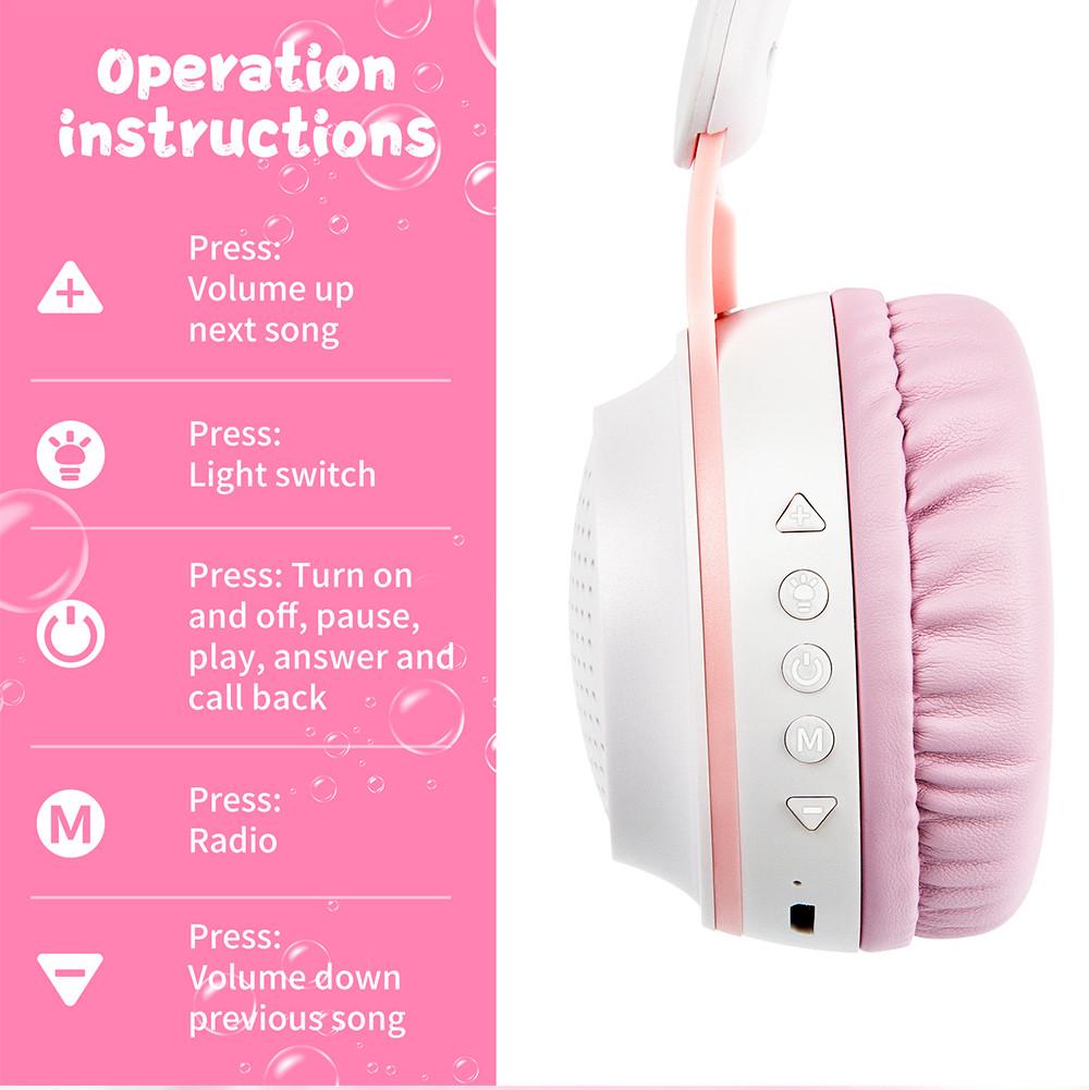 Наушники беспроводные Bluetooth KE-01 с ушками кролика Бело-розовый (26389233) - фото 3