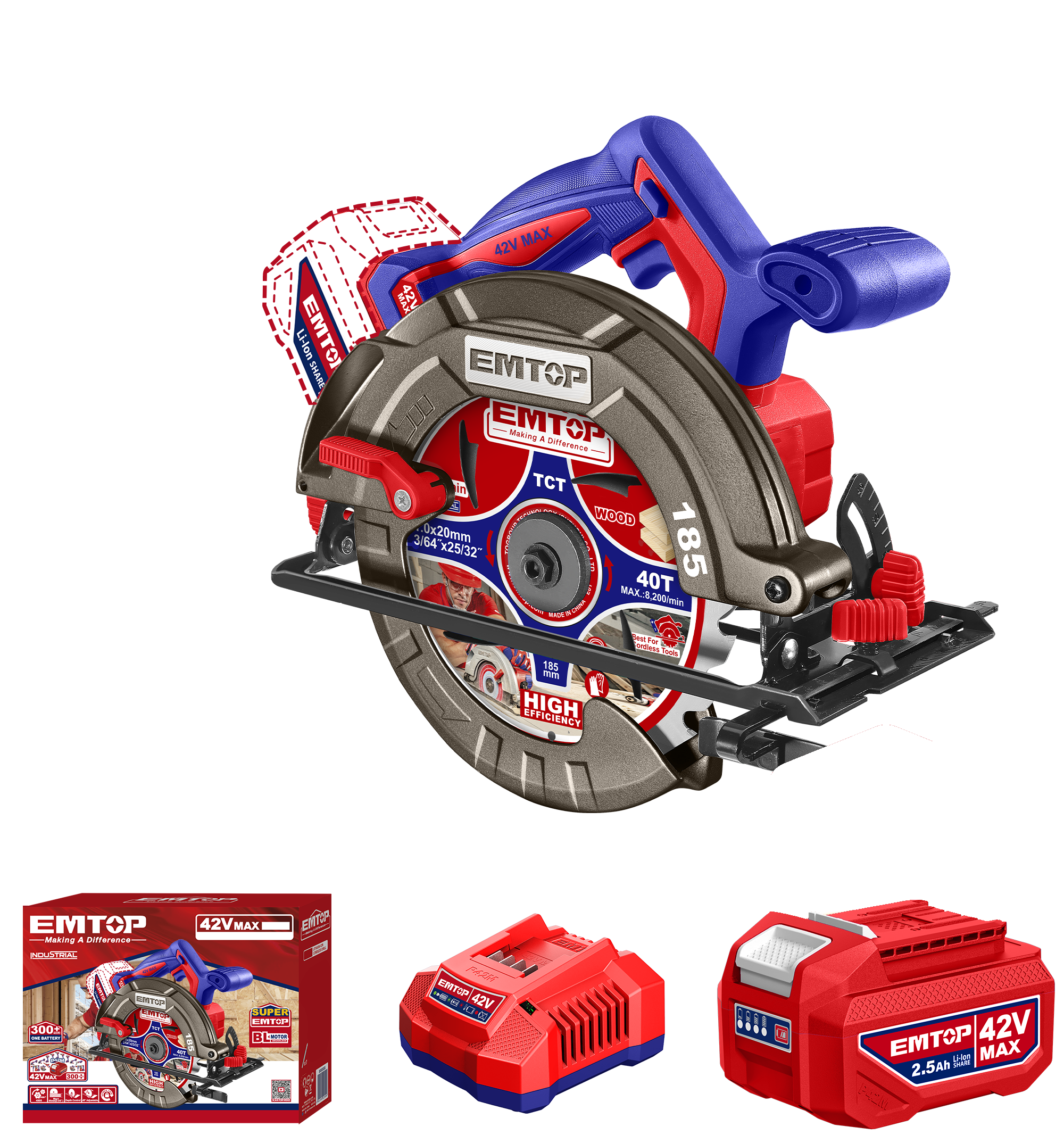 Пила дисковая аккумуляторная EMTOP ELCS4218511 Пила дисковая аккумуляторная EMTOP ELCS4218511