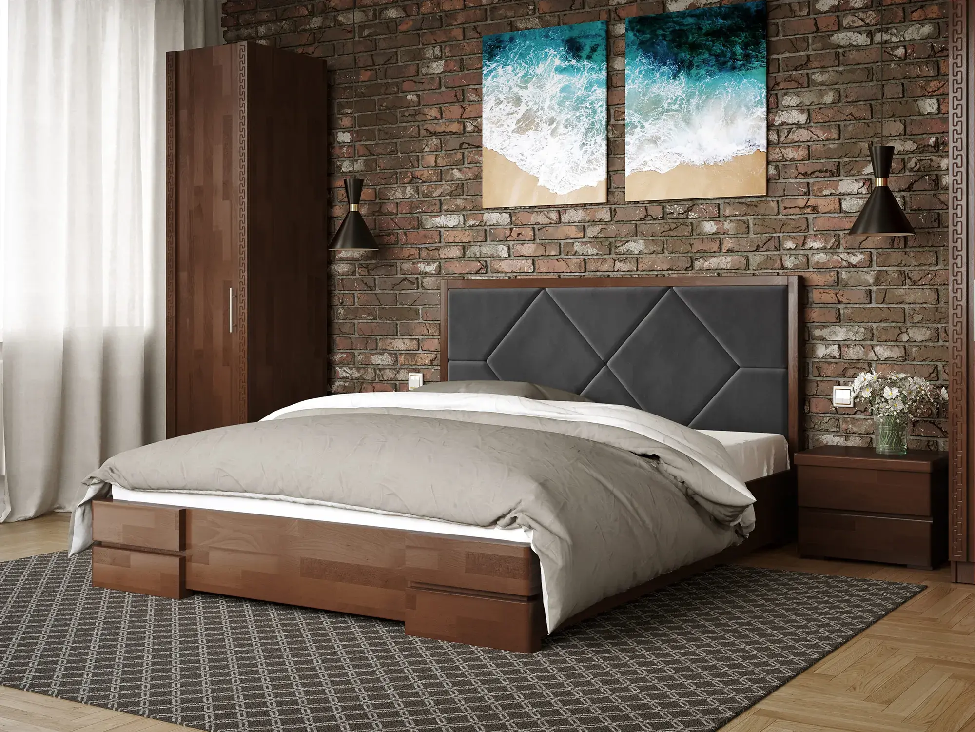 Кровать двуспальная с подъемным механизмом Arbor Drev Магнолия 160x200 см Орех (48944) Кровать двуспальная с подъемным механизмом Arbor Drev Магнолия 160x200 см Орех (48944)