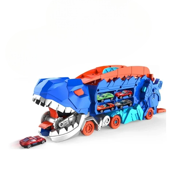 ИгровойНабор Dino Transporter Динозавр-трансформер 2в1 автовоз парковка/гоночная трасса для 18+ машинок Фиолетовый (DT-18G)