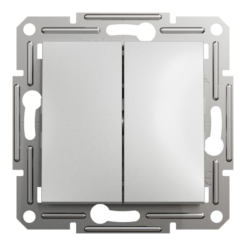 Выключатель проходной двухклавишный Schneider Electric Asfora Алюминий (00000006599)