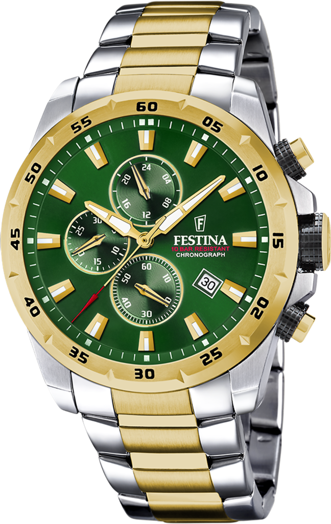 Наручные часы мужские Festina F20562/3 Chrono Sport со стальным корпусом WR 100 м и зеленым циферблатом
