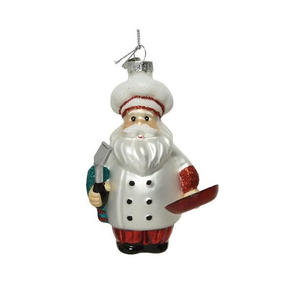Новорічна іграшка на ялинку зі скла Kaemingk Санта-кухар 8x7x12 см
