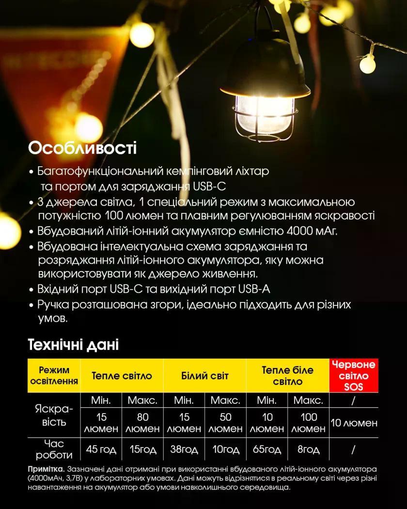 Ліхтар кемпінговий з Power Bank Nitecore LR40 USB Type-C Білий (27831793) - фото 9