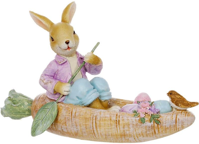 Фигура декоративная Заяц в лодке-морковке 17 см