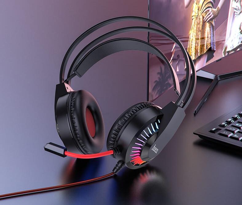 Наушники игровые Hoco W105 Joyful Gaming с микрофоном LED 230 см Black/Red (adbd18a8) - фото 4