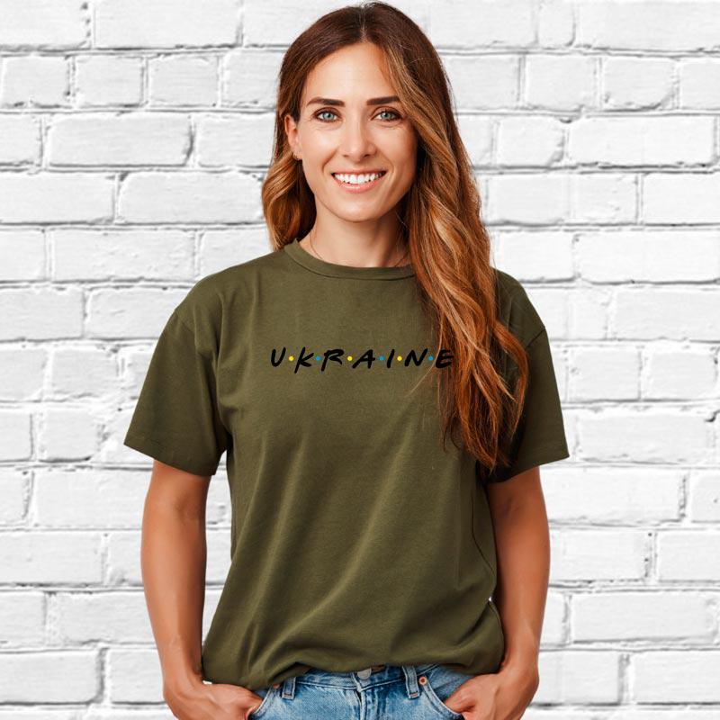 Футболка жіноча з вишивкою Ukraine M Millytary Green (634955-15-1)
