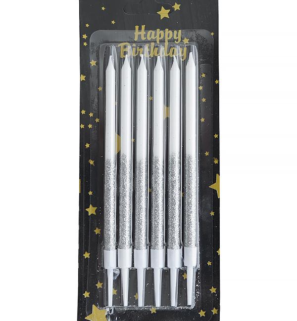 Свечи для торта Silver glitter 13 см 6 шт. (10888028)