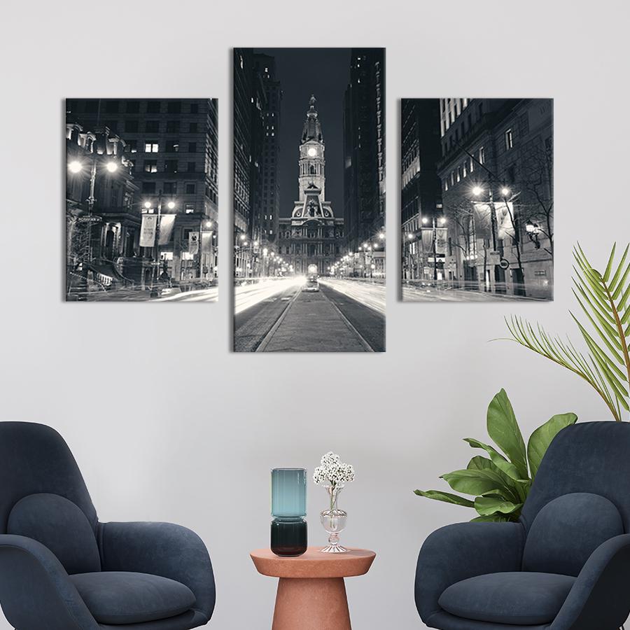 Картина для интерьера Ночные огни на городской улице 141x90 см (380-32)
