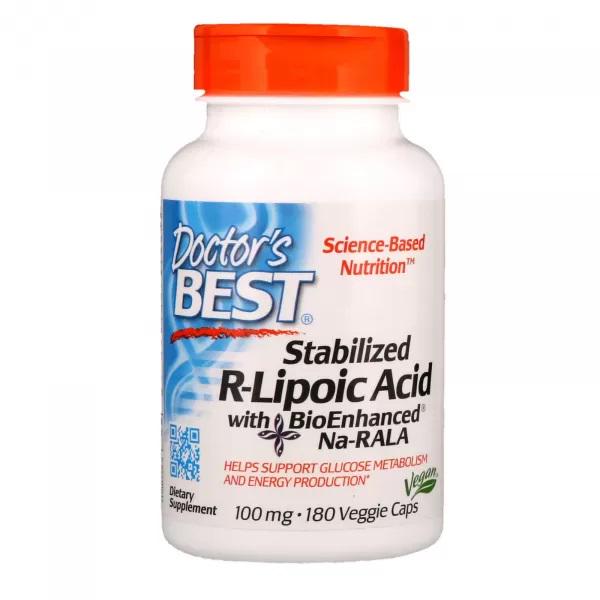 Альфа-ліпоєва кислота Doctor's Best Stabilized R-Lipoic Acid with BioEnhanced Na-RALA 100 mg 180 Caps